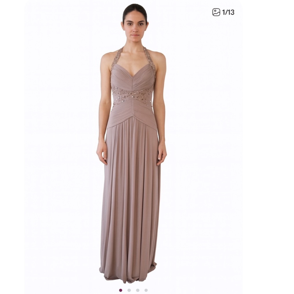 Bcbg Maxazria dusty pink jersey halter beaded maxi dress size medium